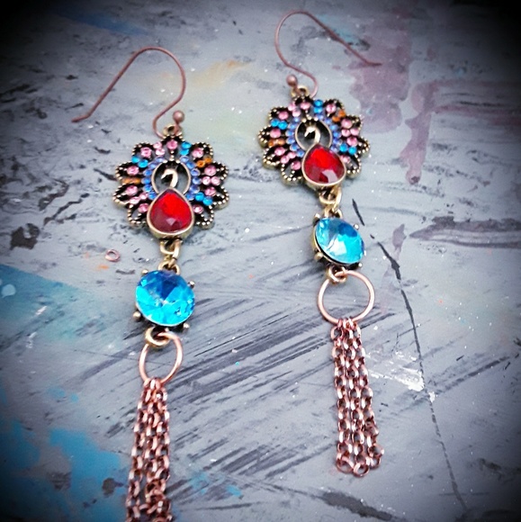 BOHO PEACOCKS EARRINGS - Picture 4 of 5